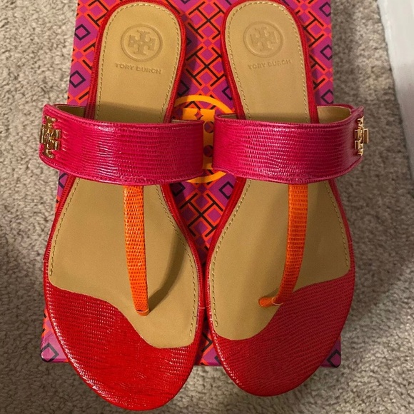 New Authentic TORY BURCH Kira Leather Thong Sandal - Picture 2 of 4